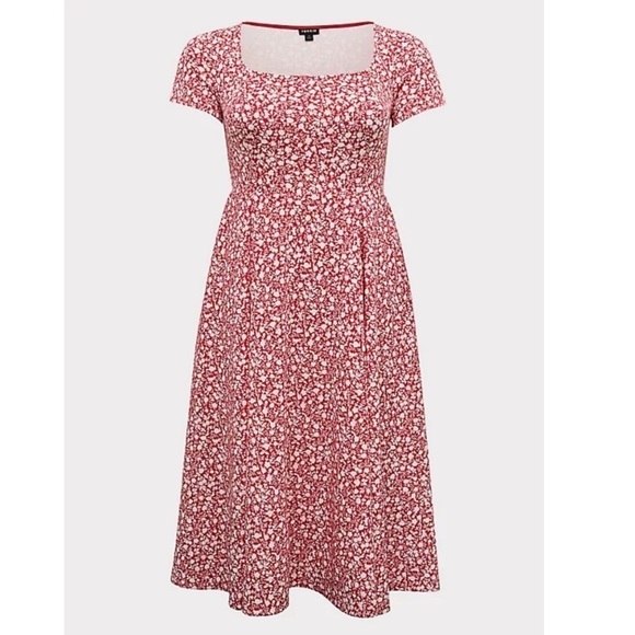 Torrid 4 FUCHSIA PINK FLORAL SCUBA KNIT MIDI DRESS - Picture 5 of 10